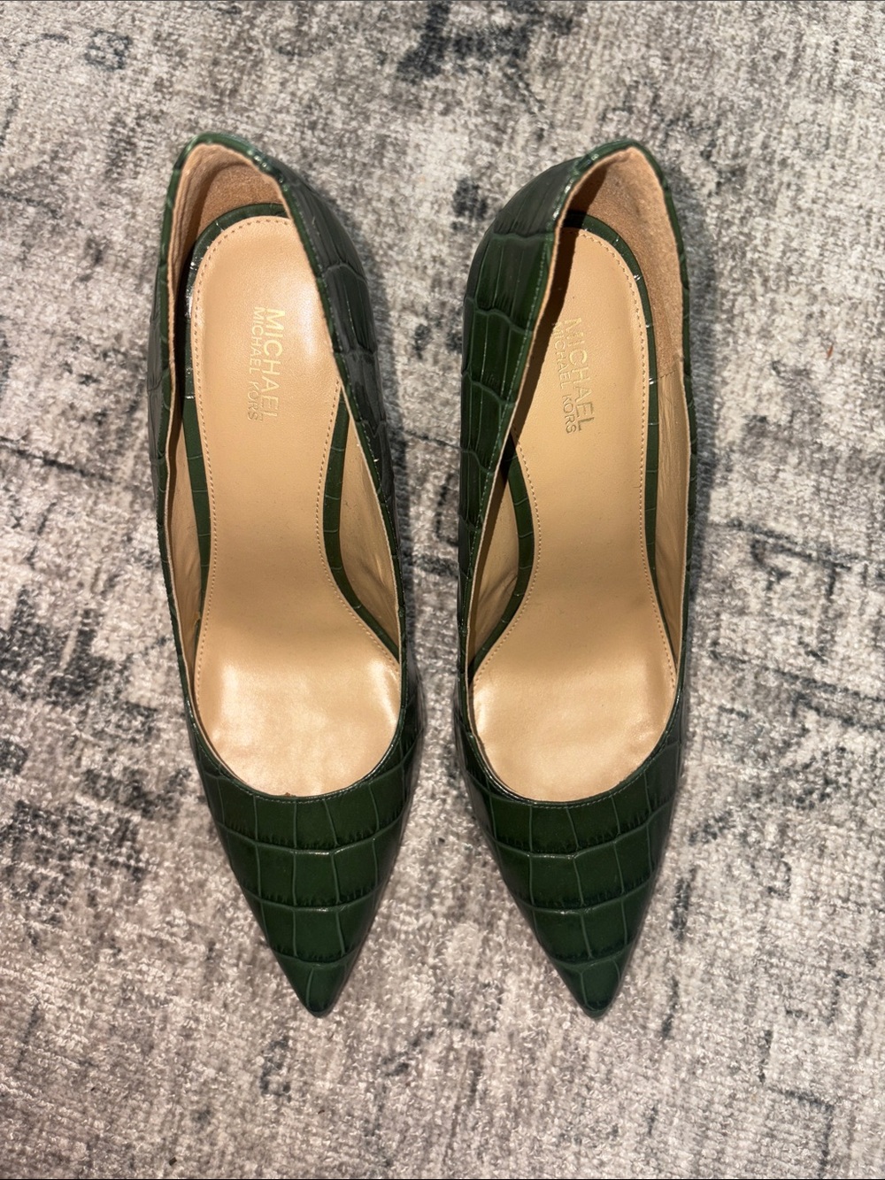 Michael Kors Dark Green Croc-Embossed Pointed Toe Pumps - Picture 3 of 7